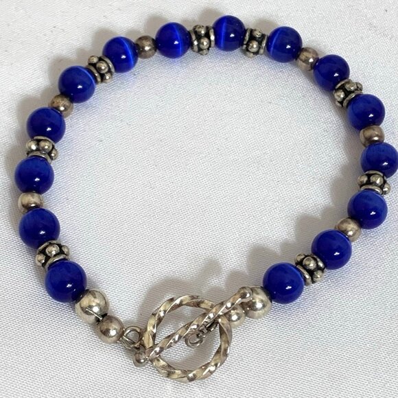 Blue Cat's Eye Glass Bead Bracelet - 6.5" - Picture 5 of 5